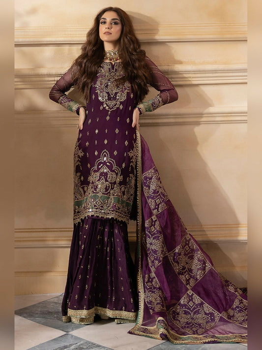 Deep Purple Charizma Dastan-e-Jashan Luxury Chiffon Embroidered Unstitched 3-Peice Suit-DJW4-03