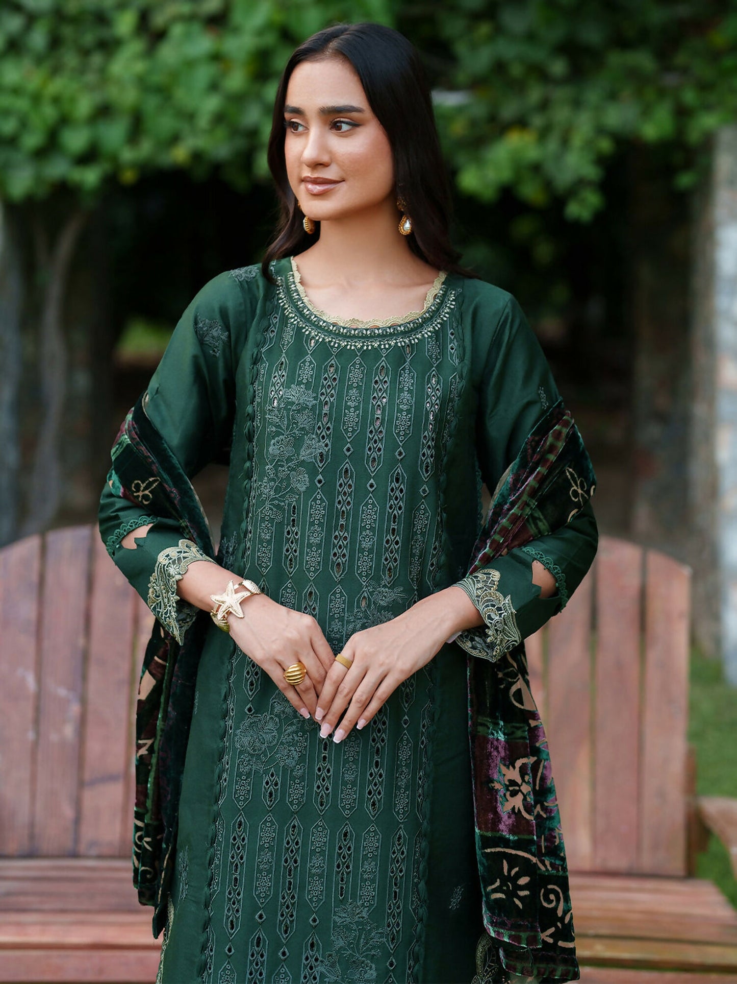 Parishay Panache Winter Corduroy Embroidered Stitched 3-Piece Suit-PNE-11