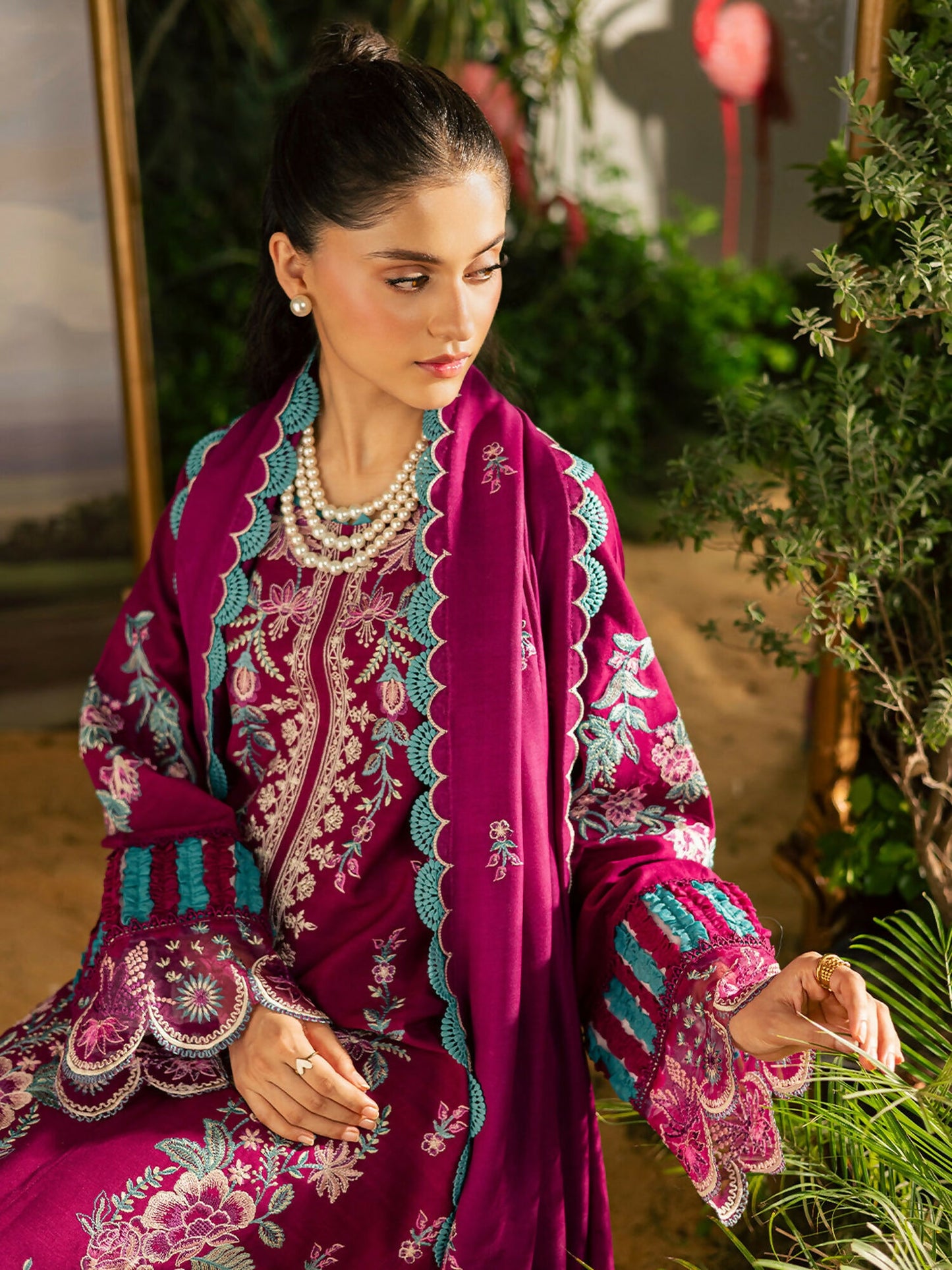 Mahnur Kaia Slub Linen Embroidered Stitched 3-Piece Suit-K- 09