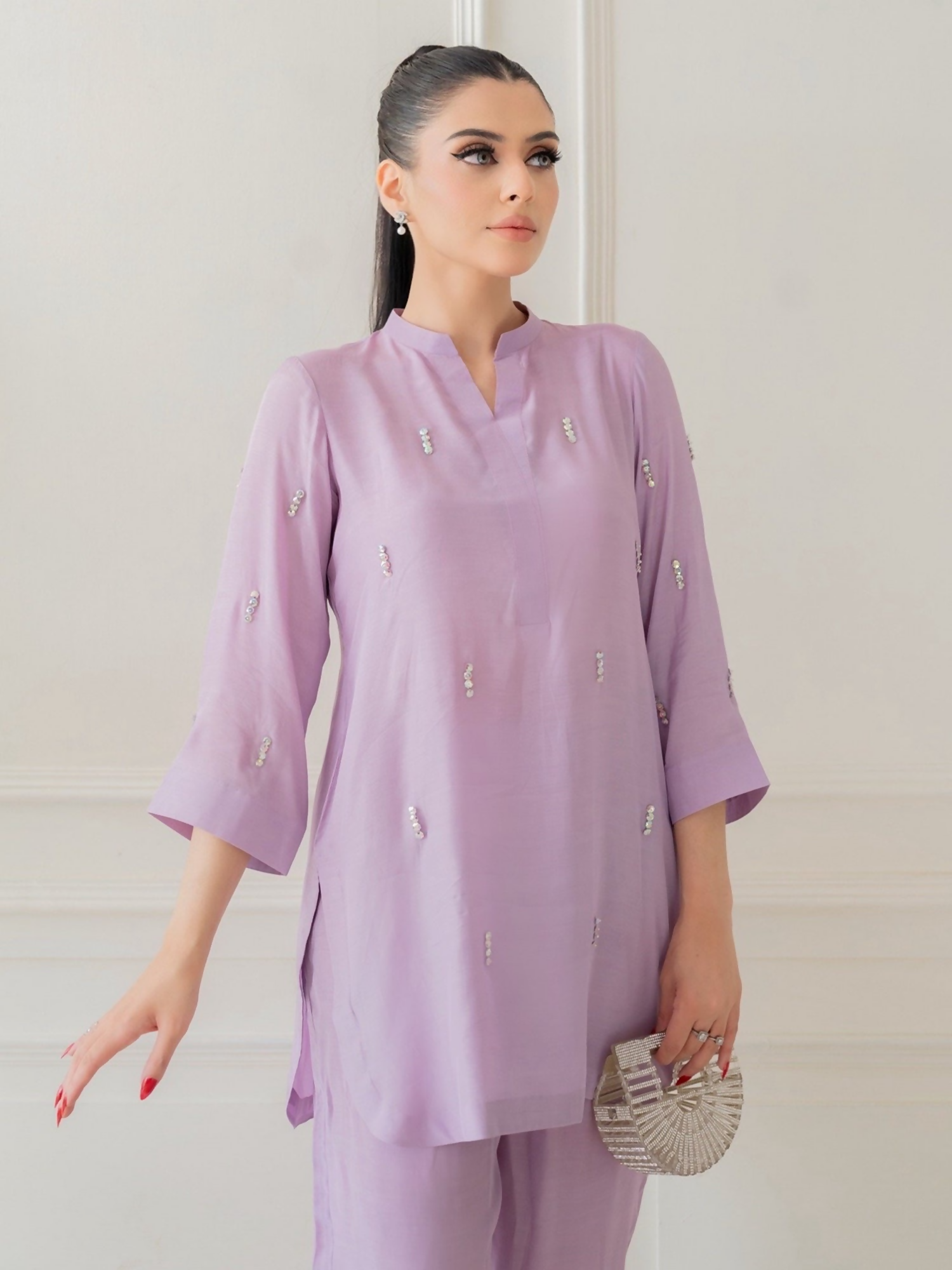 Allure By IH Co-Ord Drop 1 Thai Silk Embellished Co-Ord Set-Orchid