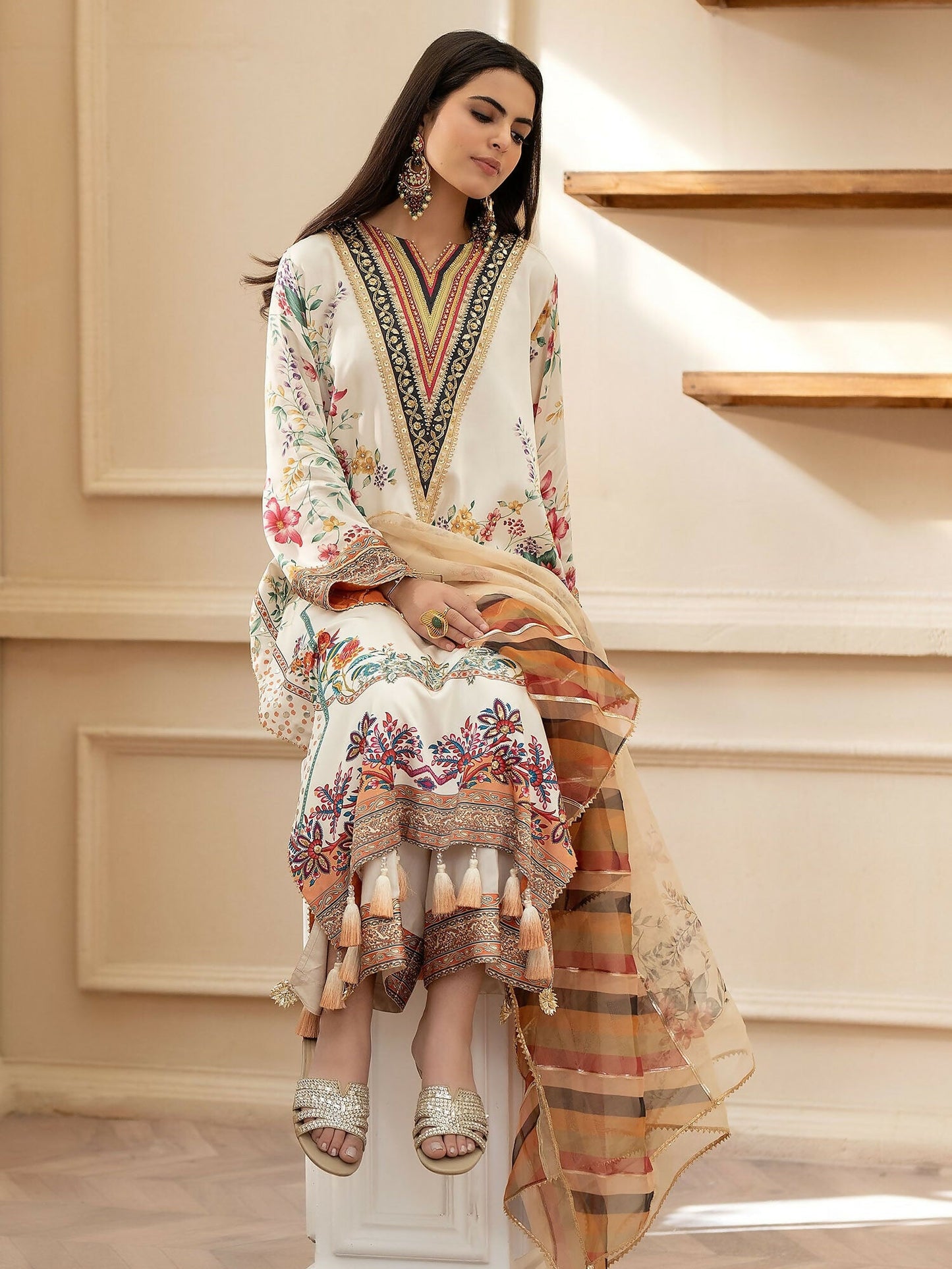 Shiza Hassan Miha Luxury Pret Satin Silk Embellished 3-Piece Suit-Petunias