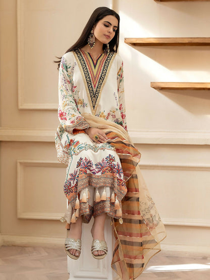 Shiza Hassan Miha Luxury Pret Satin Silk Embellished 3-Piece Suit-Petunias