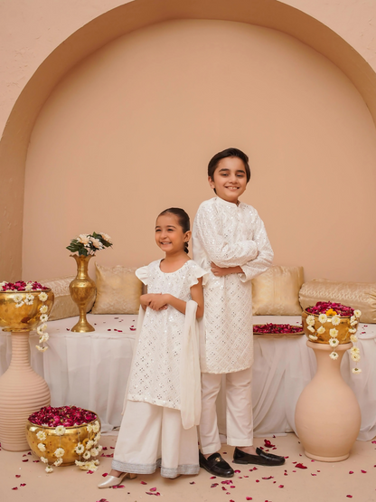 Kidoz Kloset Rang Rasiya Cotton Silk Embroidered Stitched 3-Piece Suit-Silver Whisper-Girl