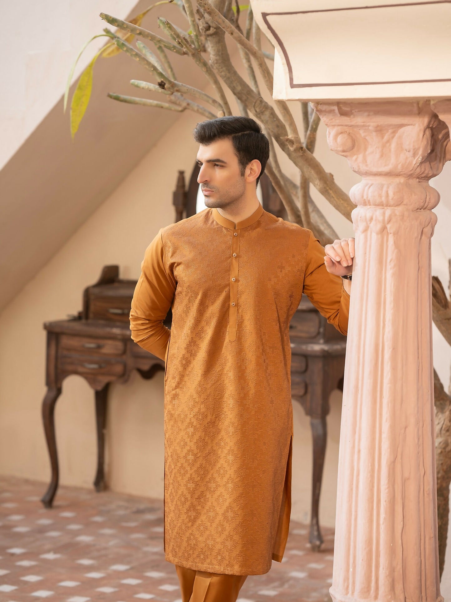 Fabrich Men Embroidered Cotton Unstitched Shalwar Kameez-GTS-MCE-039