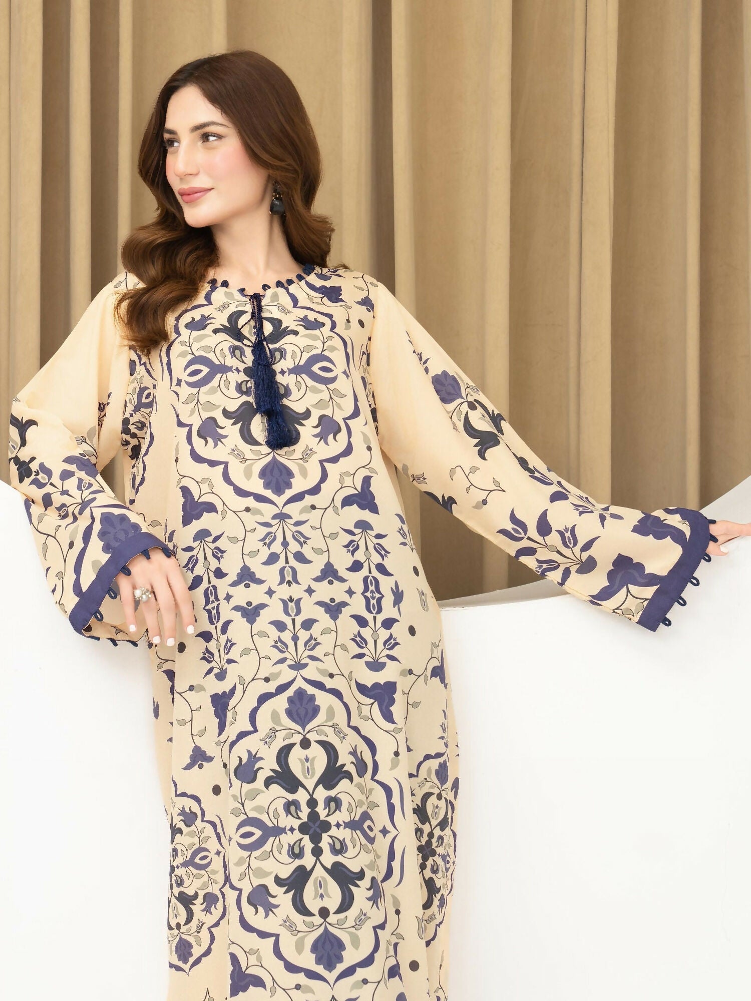 Panache Apparel Florise Silk Lawn Printed Shirt-Vynra