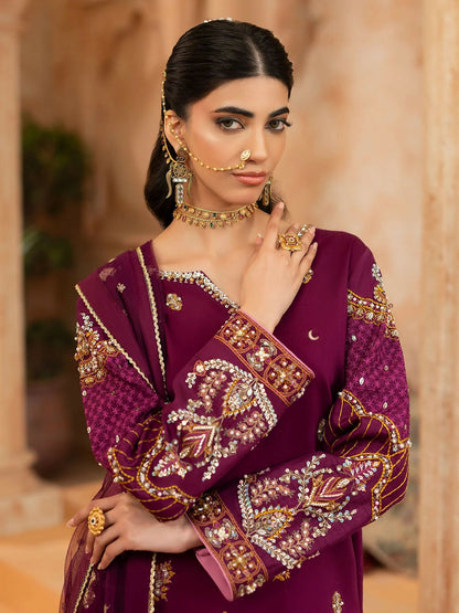 Shurooq Kanpur 1912 Silk Embellished Stitched 3-Piece Suit-Nehel