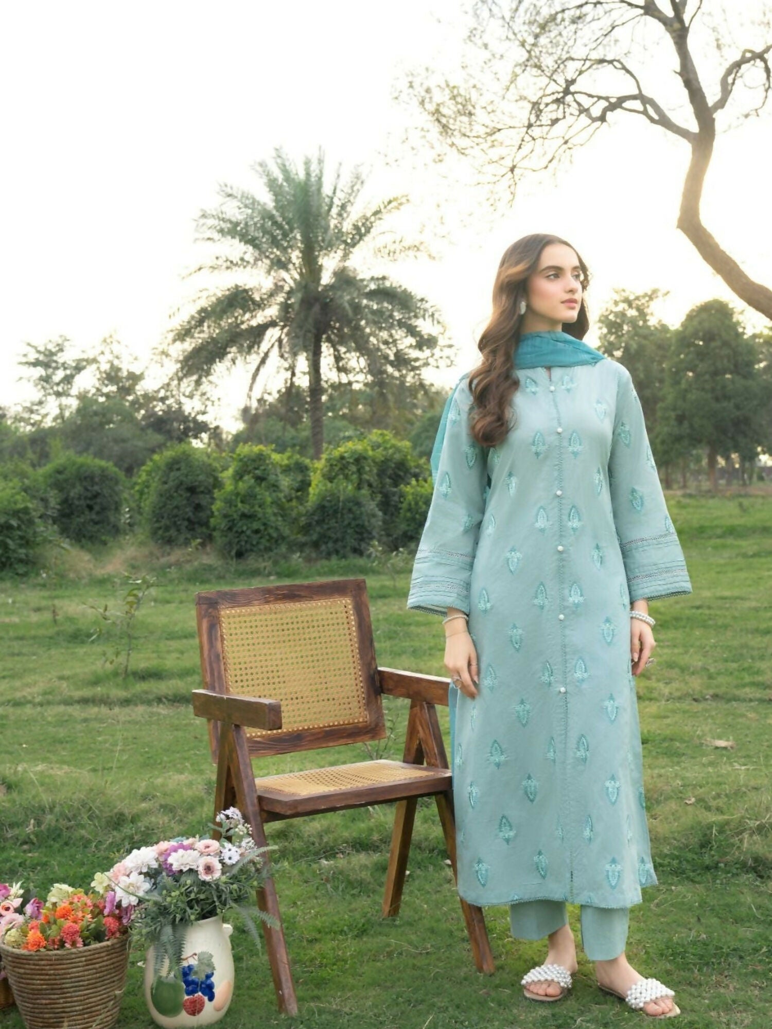 Panache Apparel Serenity Cotton Lawn Embroidered Stitched Suit-Mirage