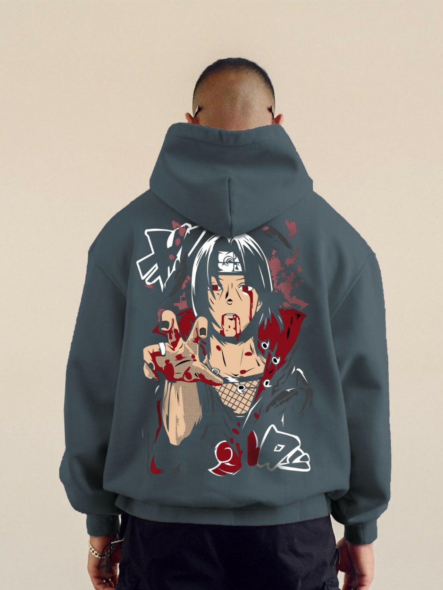 Grey Jupiter Oversized Itachi Grey Printed Hoodie-14757