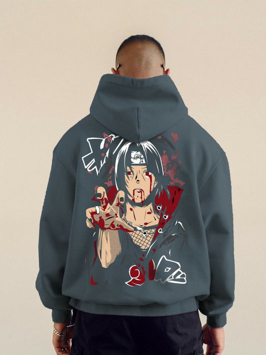 Grey Jupiter Oversized Itachi Grey Printed Hoodie-14757