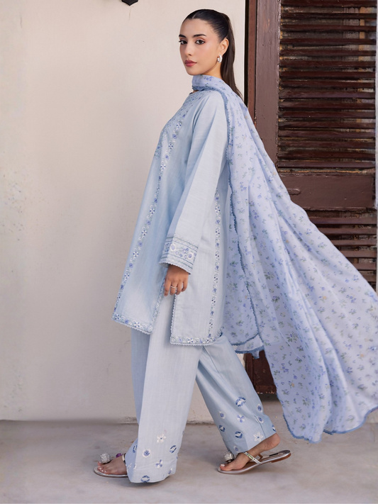 Mannat Clothing Laila Winter Pret '25 Karandi Embroidered Stitched Suit-Mist