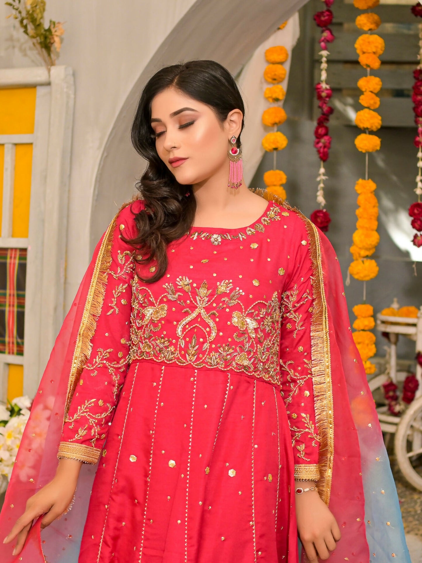 Ruby's Couture Poshak Silk Embellished Stitched 3-Piece Suit-Pari