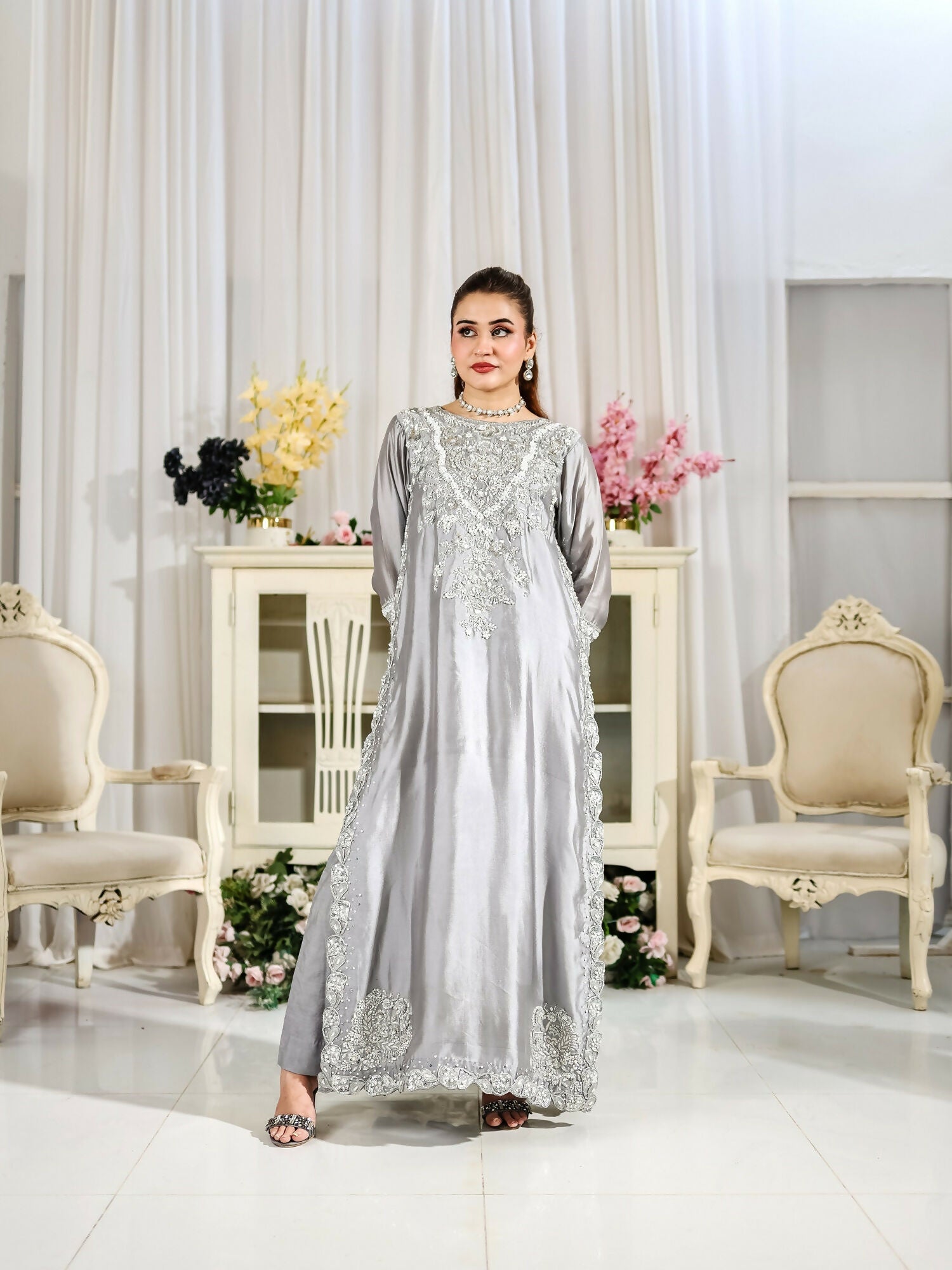 Farooq Hameed Studio Wedding Festive'25 Pure Glass Silk Embroidered Stitched 3-Piece Suit-Kiyara