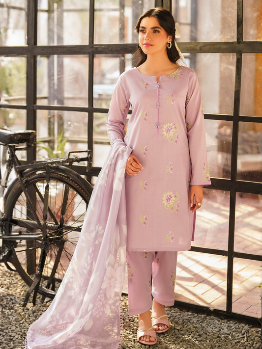 Panache Apparel Daily Essentials RTW Lawn Embroidered Stitched Suit-lilac