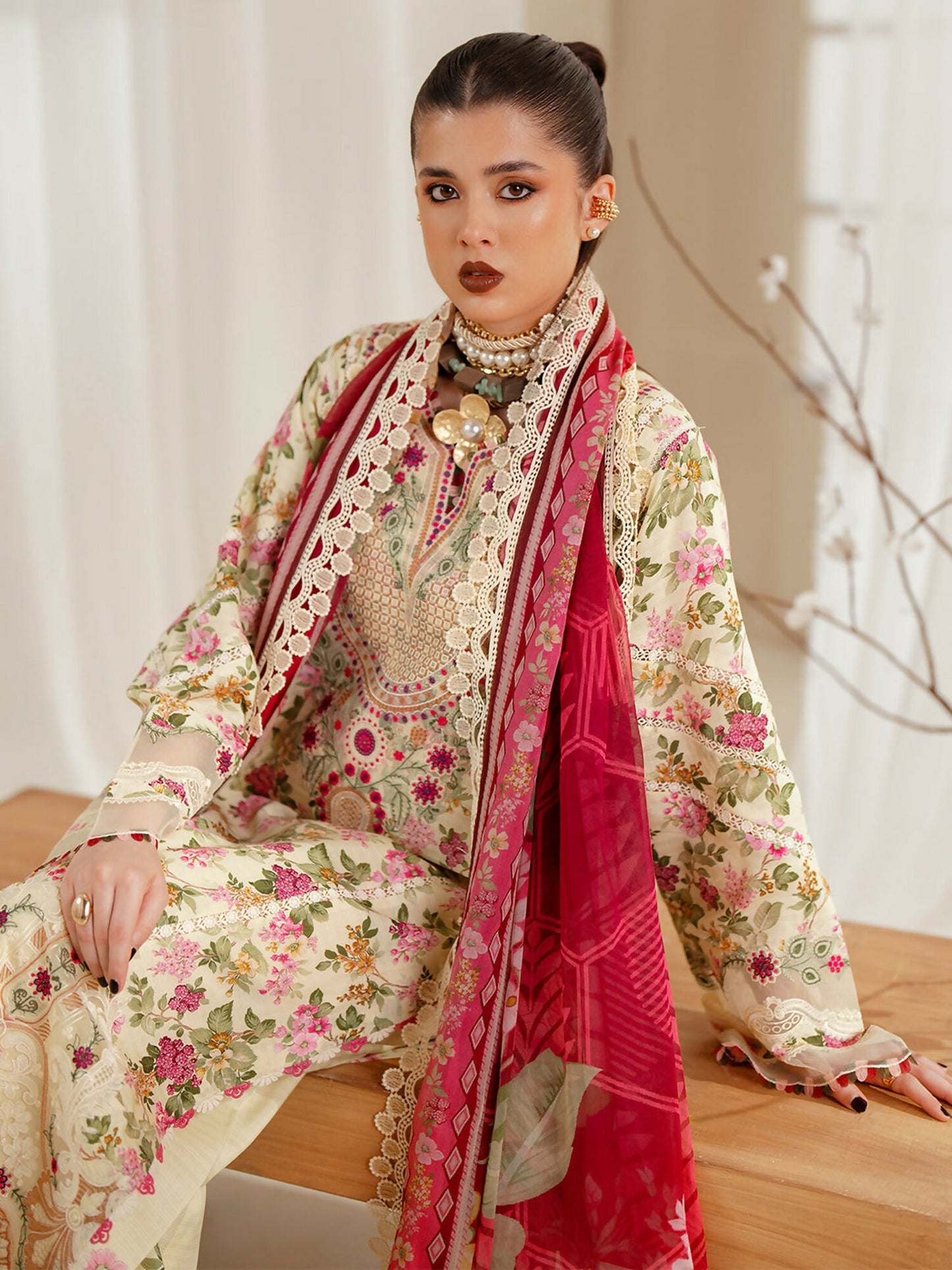 Binilyas Eres Bonita Viscose Embroidered Stitched 3-Piece Suit-1107-A