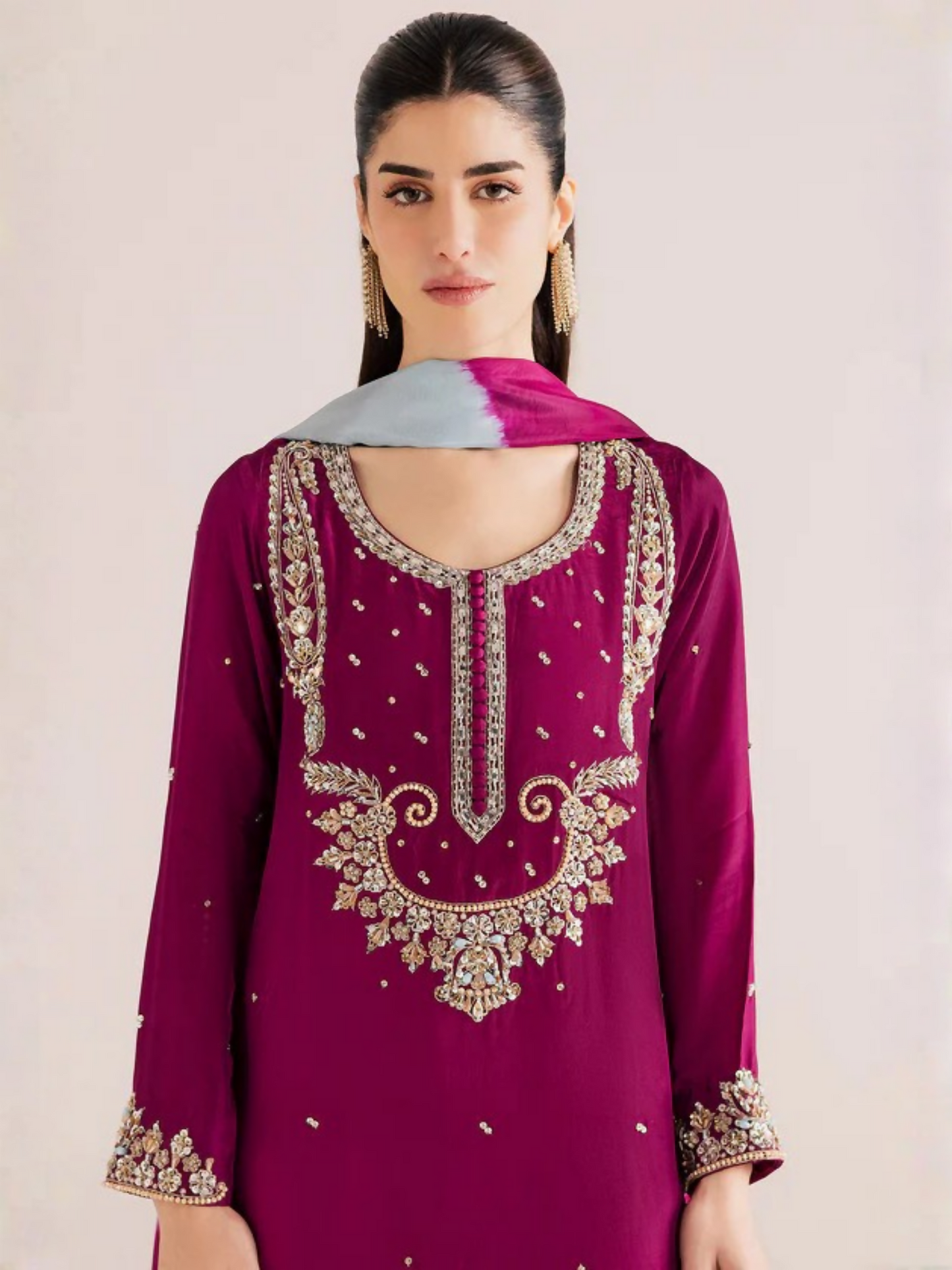 Allure By IH Silver Night Tussel Silk Embroidered Stitched 3-Piece Suit-Nirvana