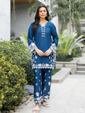 Panache Apparel Solid Story Cotton Lawn Embroidered Stitched Suit-Blue Petal