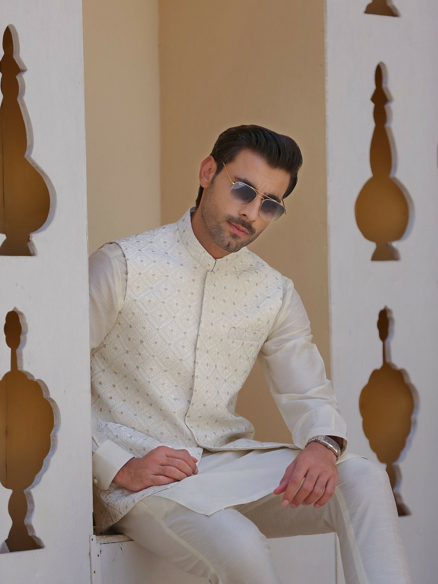Gem Garments Afsanah Raw Silk Embroidered Waistcoat-Munzir