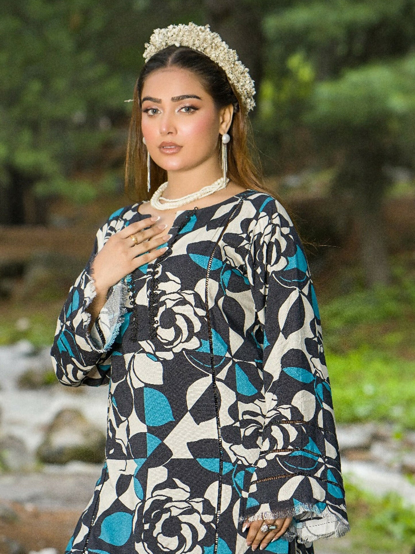 HU Studios Doriya Linen Printed Stitched 2-Piece Suit-Khwab-e-Naz