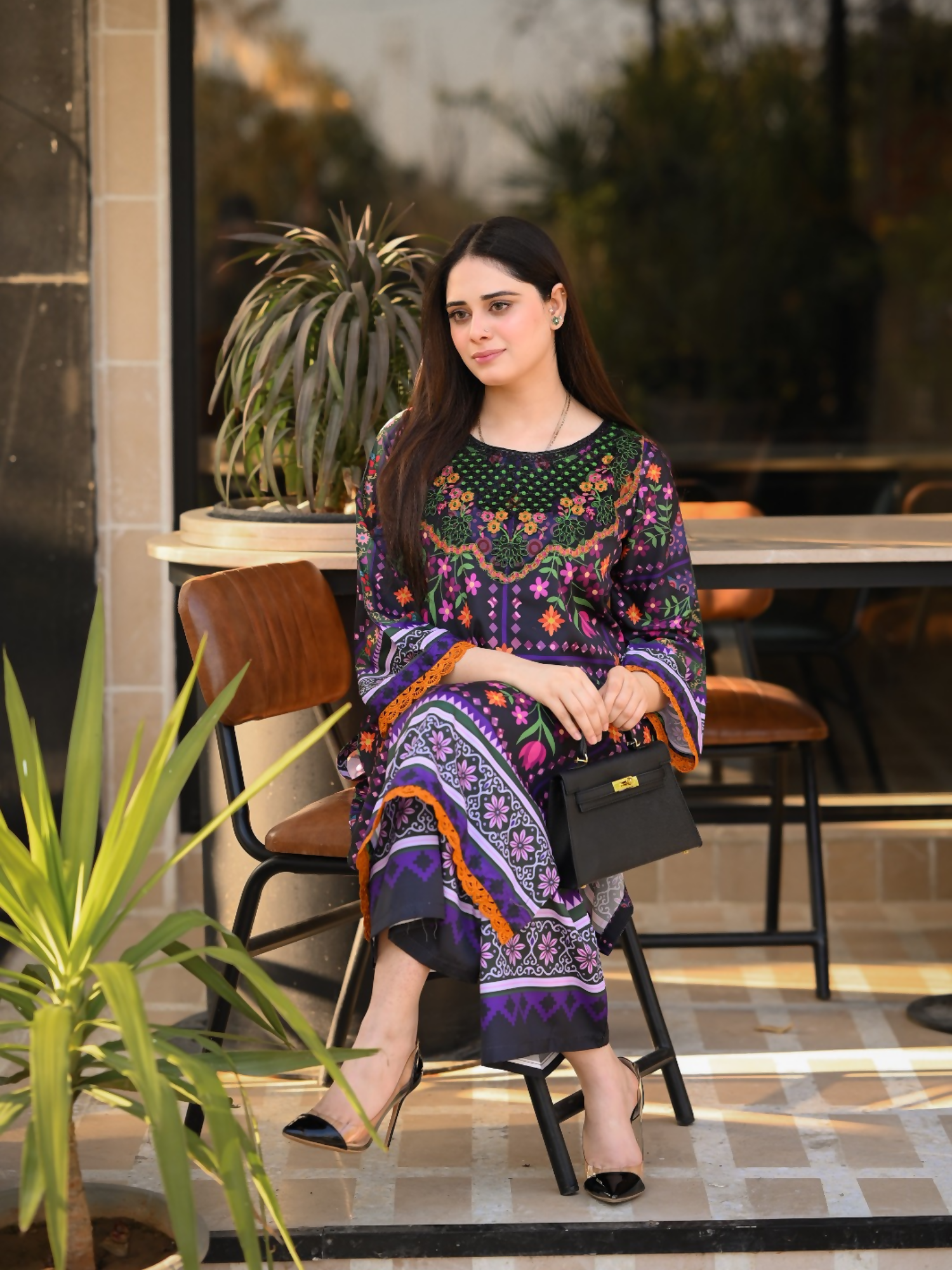 Tehzeeb Libas Poly Lawn Embroidered Co-Ord Set-Saya