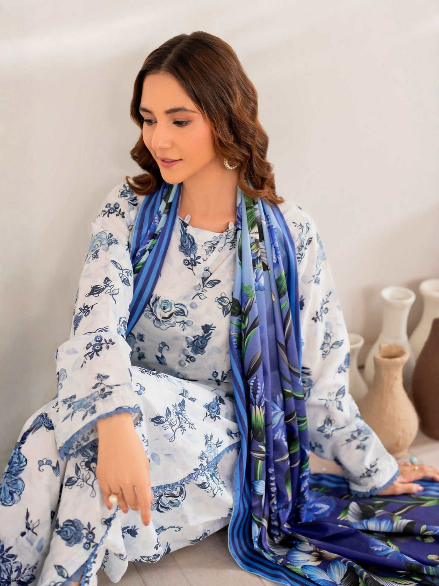 Panache Apparel Cambric Printed Stitched 3-Piece Suit-Drift