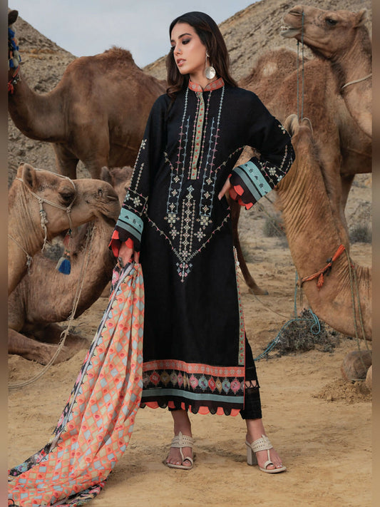 Black Wardha Saleem Summer Collection Lawn Embroidered Unstitched 3-Piece Suit-D-02 Heer