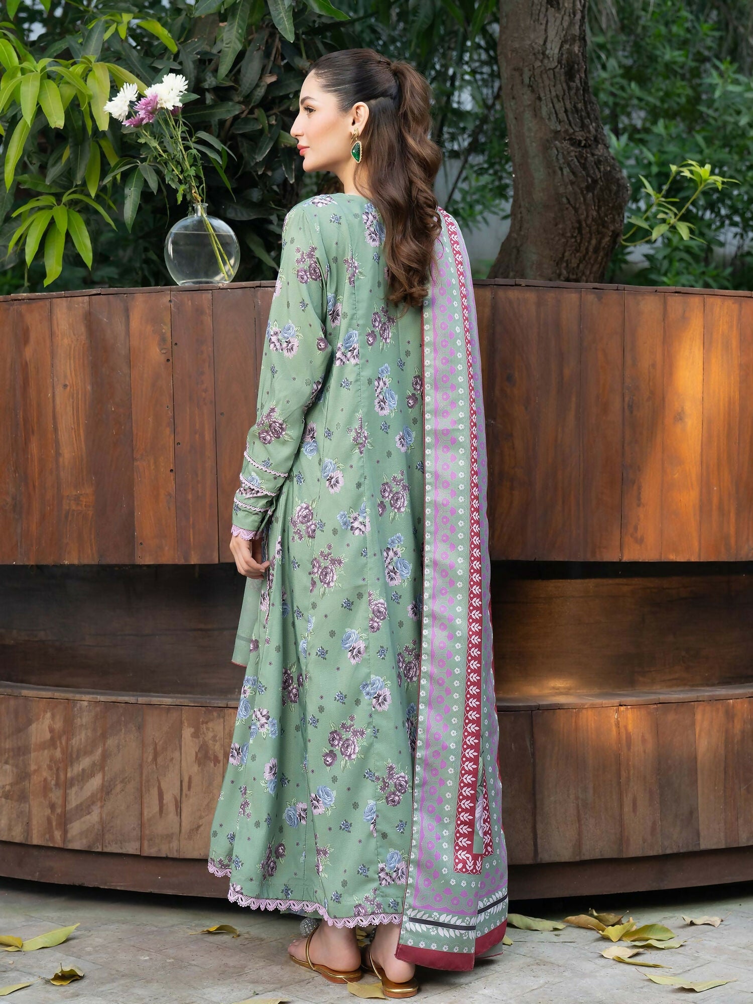 Panache Apparel Mah-e-Noor Khaddar Printed Stitched Suit-Pistachio Bloom