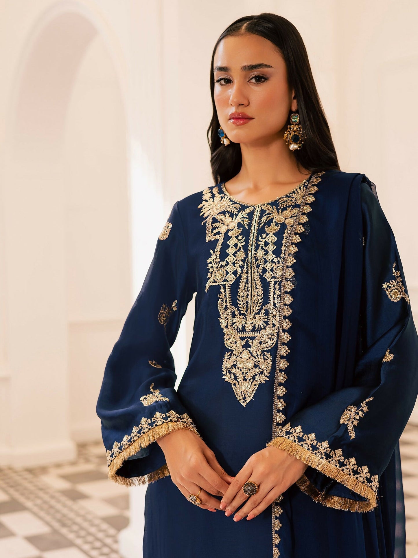 Allure By IH Be-My-Guest Thai Silk Embroidered Stitched 3-Piece Suit-Midnight