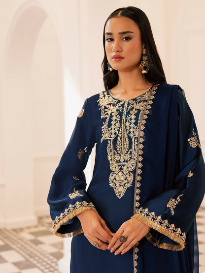 Allure By IH Be-My-Guest Thai Silk Embroidered Stitched 3-Piece Suit-Midnight