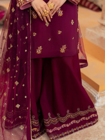 Shurooq Kanpur 1912 Silk Embellished Stitched 3-Piece Suit-Nehel