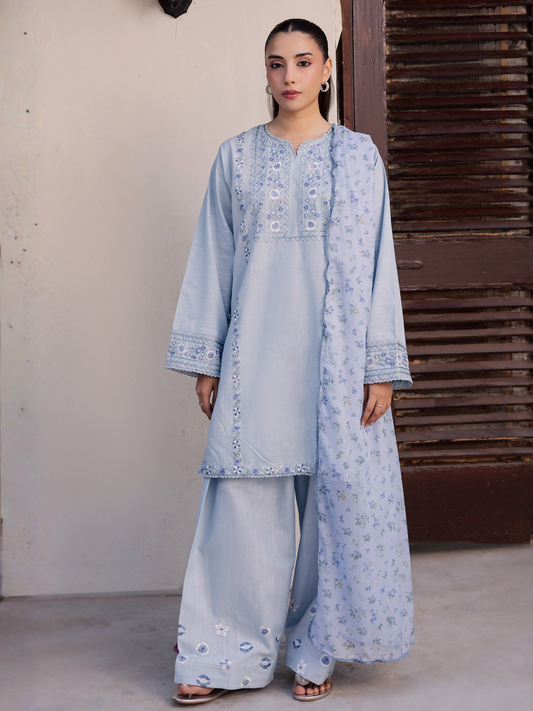 Mannat Clothing Laila Winter Pret '25 Karandi Embroidered Stitched Suit-Mist