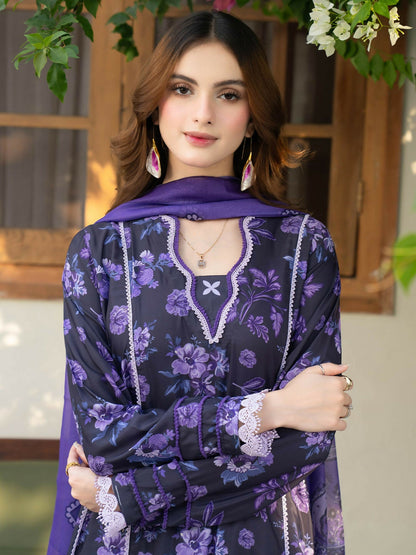 Panache Apparel Mah-e-Noor Raw Silk Printed Stitched Suit-Amaris