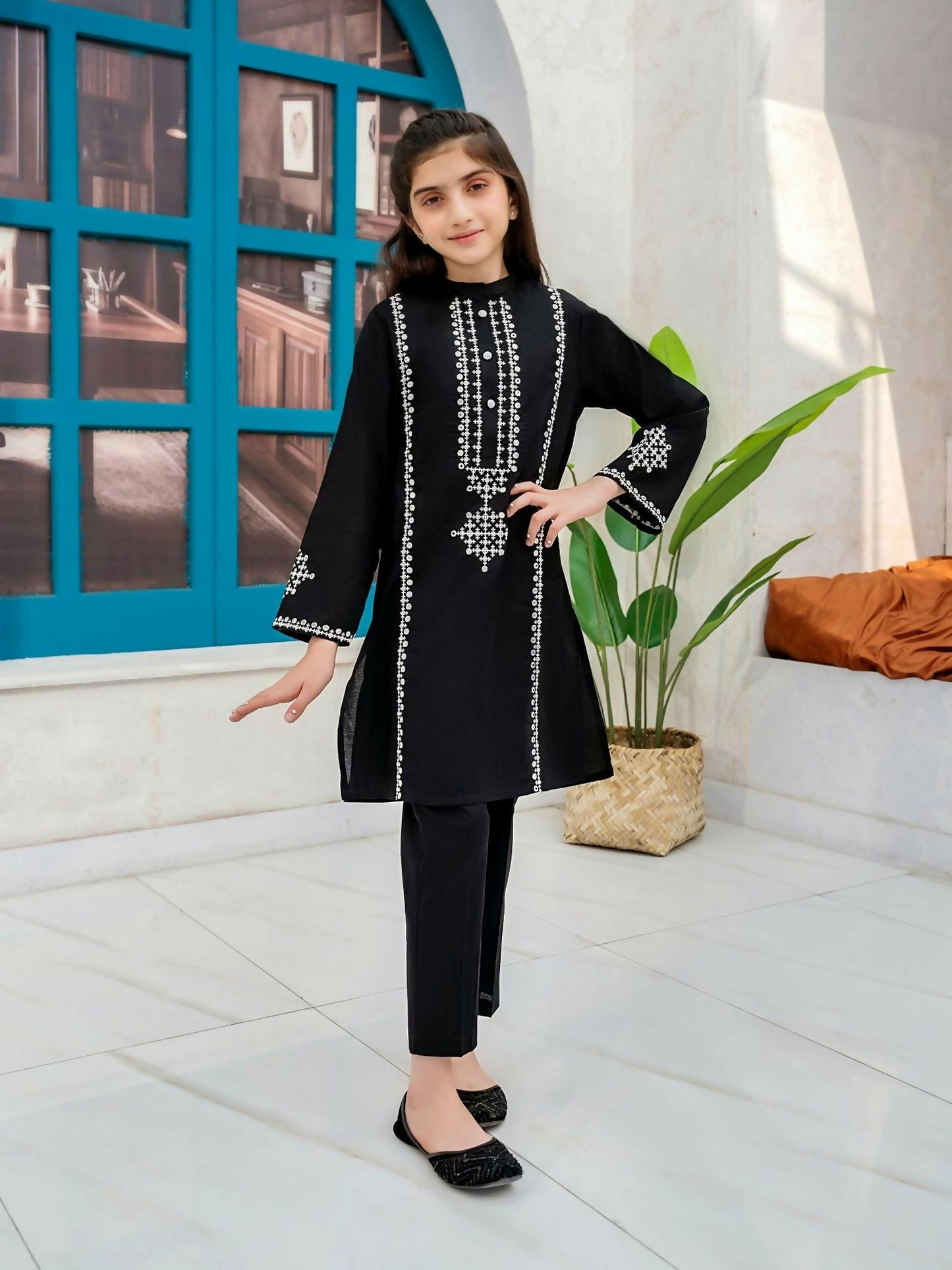Velvour Girls Cotton Embroidered Stitched 2-Piece Suit-VG103-C