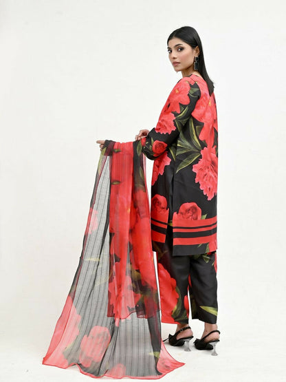 Imran Aftab Valentine's Day Raw Silk Printed Stitched 3-Piece Suit-IAVD 01
