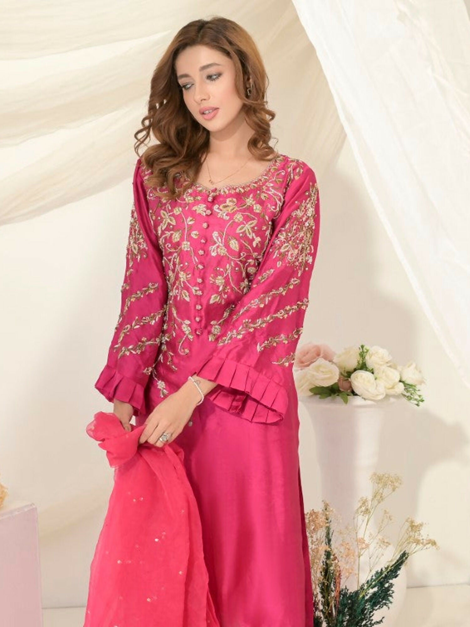 Ruby's Couture Gul-Bahar Silk Embroidered Stitched 3-Piece Suit-Gurleen