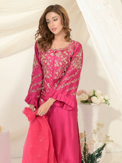 Ruby's Couture Gul-Bahar Silk Embroidered Stitched 3-Piece Suit-Gurleen