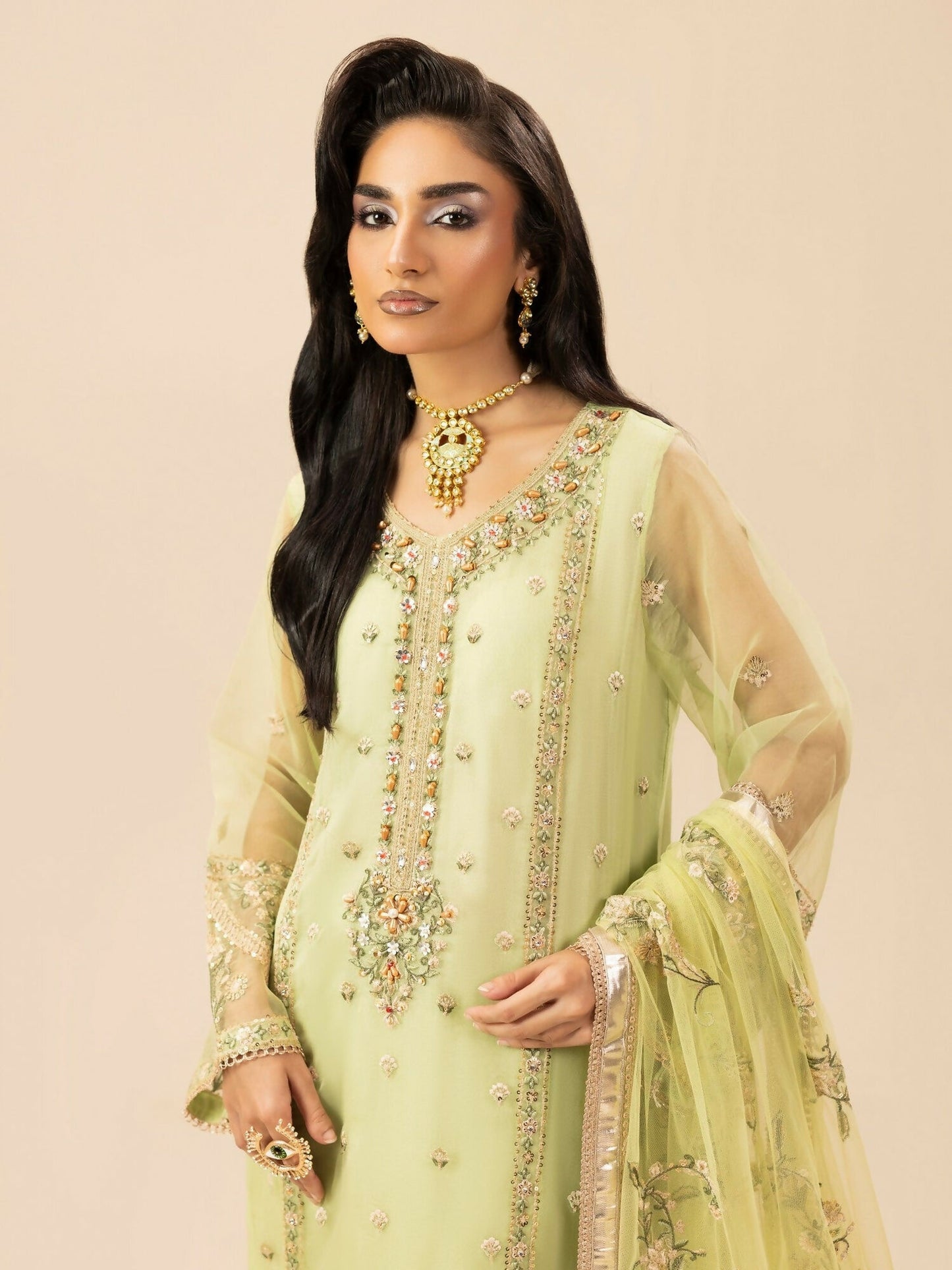 Shurooq Garden Of Dreams Silk Embroidered Stitched 3-Piece Suit-Verde