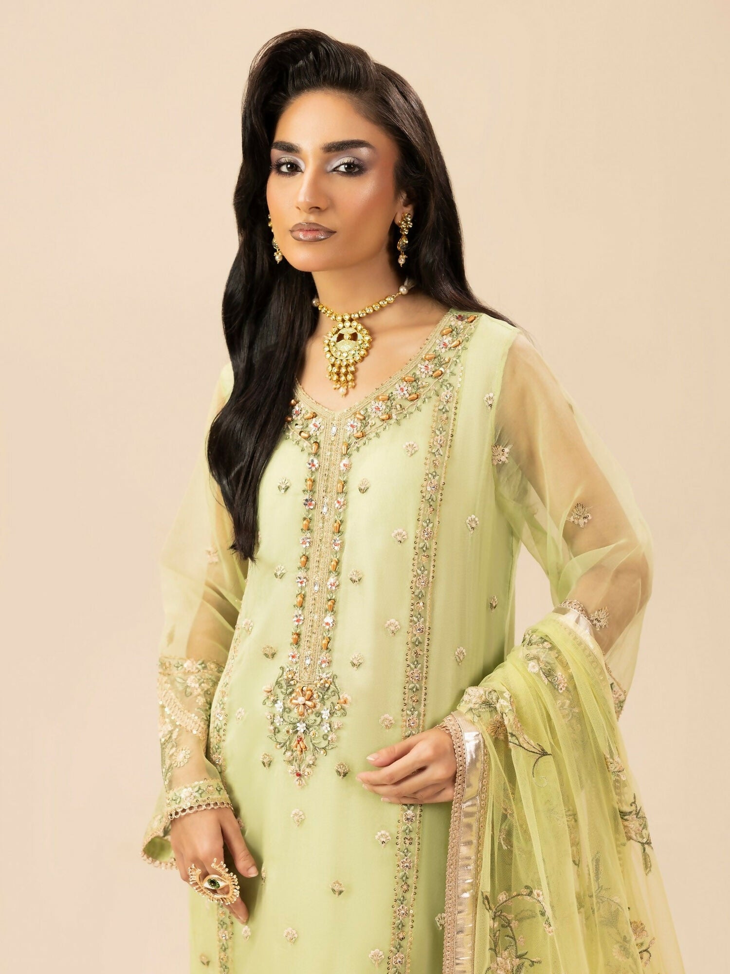 Shurooq Garden Of Dreams Silk Embroidered Stitched 3-Piece Suit-Verde
