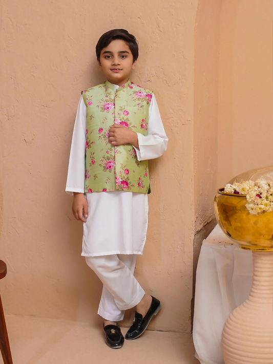 Kidoz Kloset Wash & Wear Printed Kurta Pajama-Minted Rose-Boy