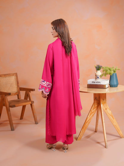 Tawakal Closet Linen Embroidered Stitched 3-Piece Suit-Aish