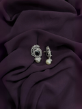 Glitter Jewellery Black Crystal & Pearl Drop Earrings in Silver Finish