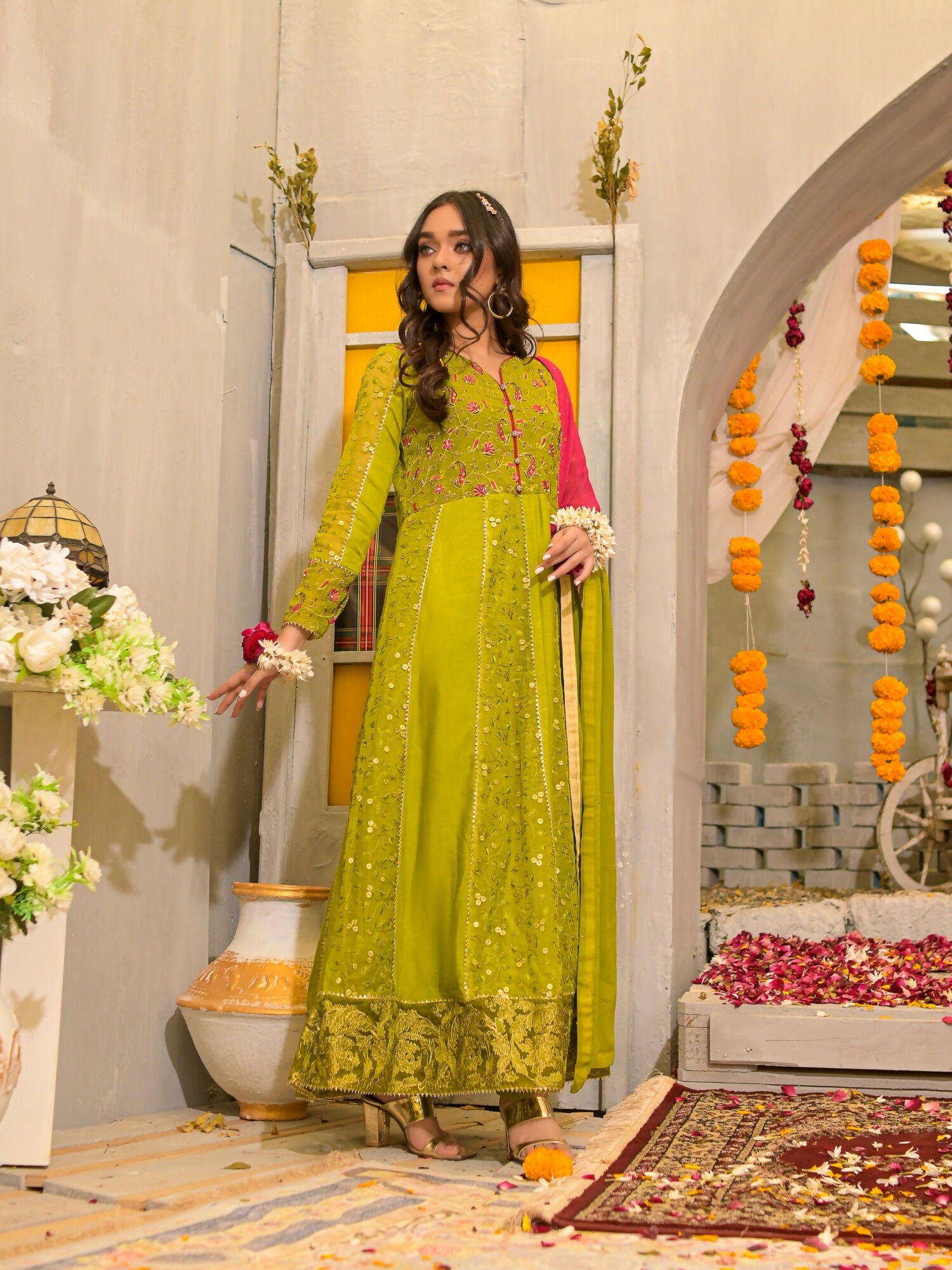 Ruby's Couture Poshak Khadi Net Embellished Stitched 2-Piece Suit-Hoorain