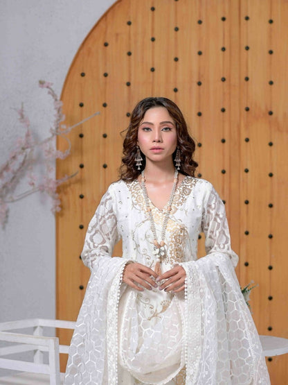 Ruby's Couture Ashiyana Khadi Net Embroidered Pishwas-Agha Jaan