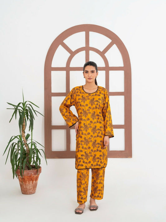 Stylish Collection Enchant Pret Linen Printed Co-Ord Set-Gulaab Mustard