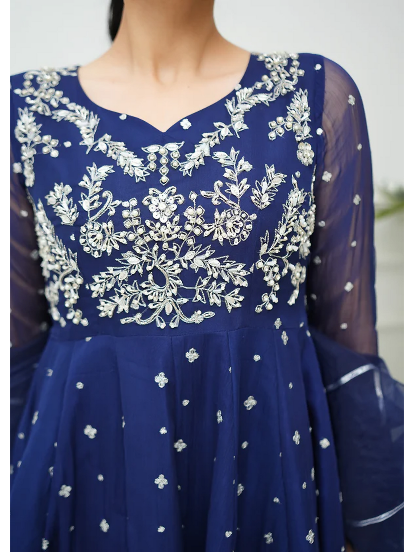 Allure By IH Lehr Chiffon Embroidered Lehenga-Sundae