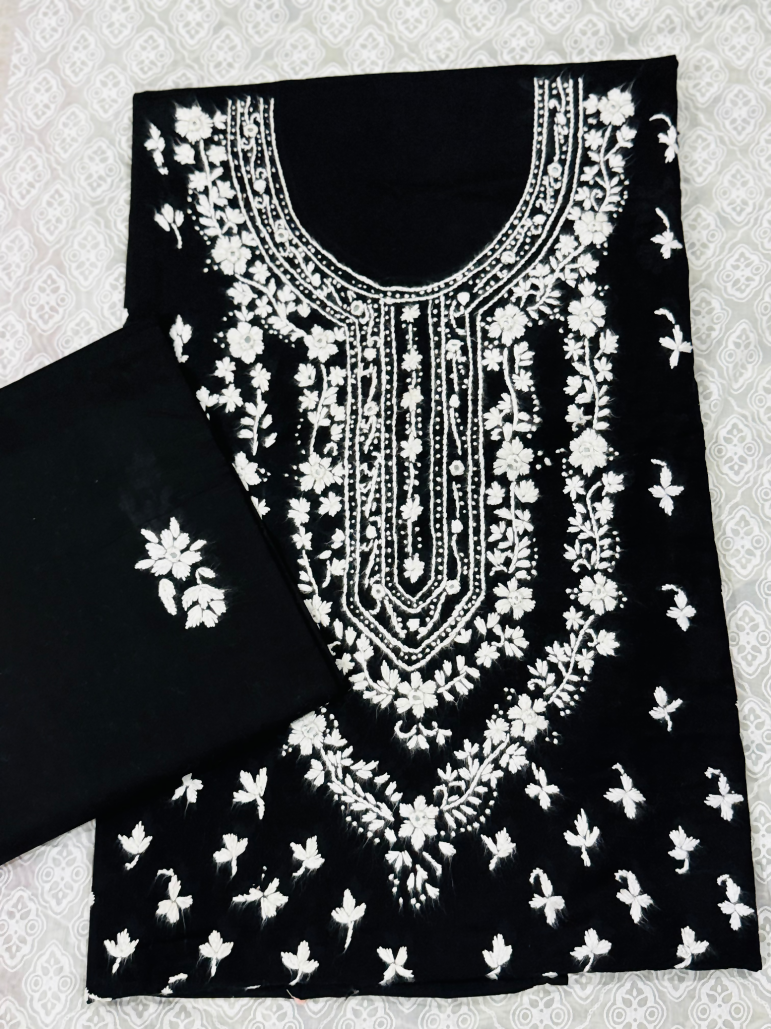 Fahim unstitched 2-piece suit with floral vase embroidery on cotton net shirt and matching embroidered cotton net dupatta
