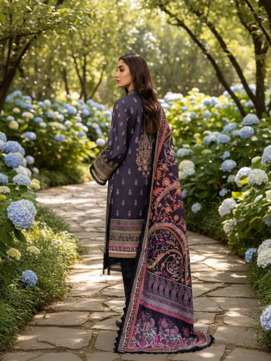 Mausummery Linen Printed Unstitched 3-Piece Suit-Hazel