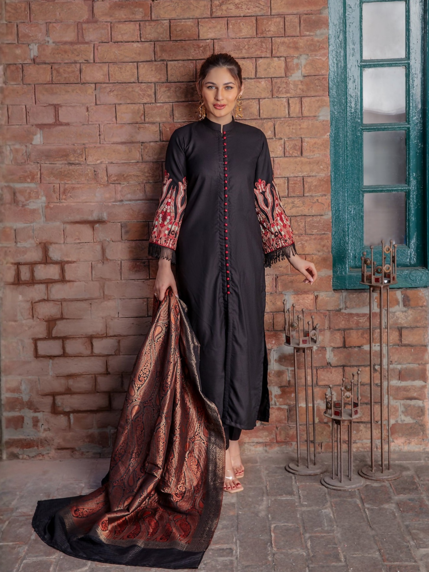 Panache Apparel Separates Linen Embroidered Stitched Gown-SY-001