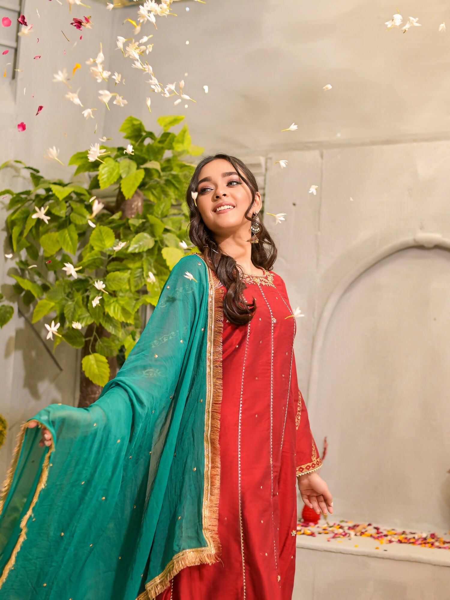 Ruby's Couture Poshak Silk Embellished Stitched 3-Piece Suit-Maharani