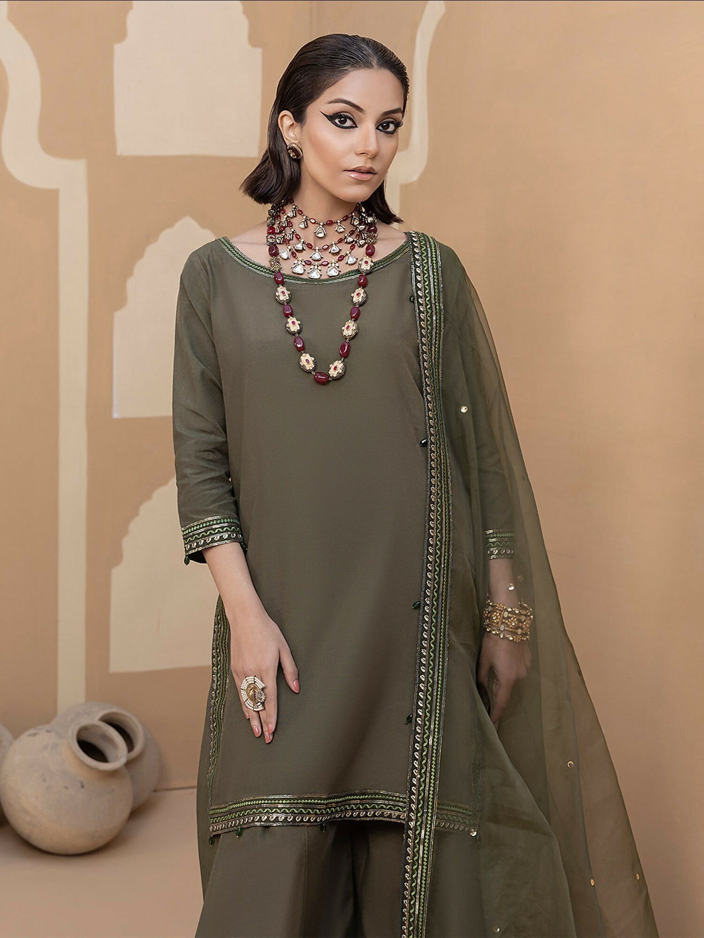 Hemstitch Raw Silk Embroidered Stitched Sharara-Noor