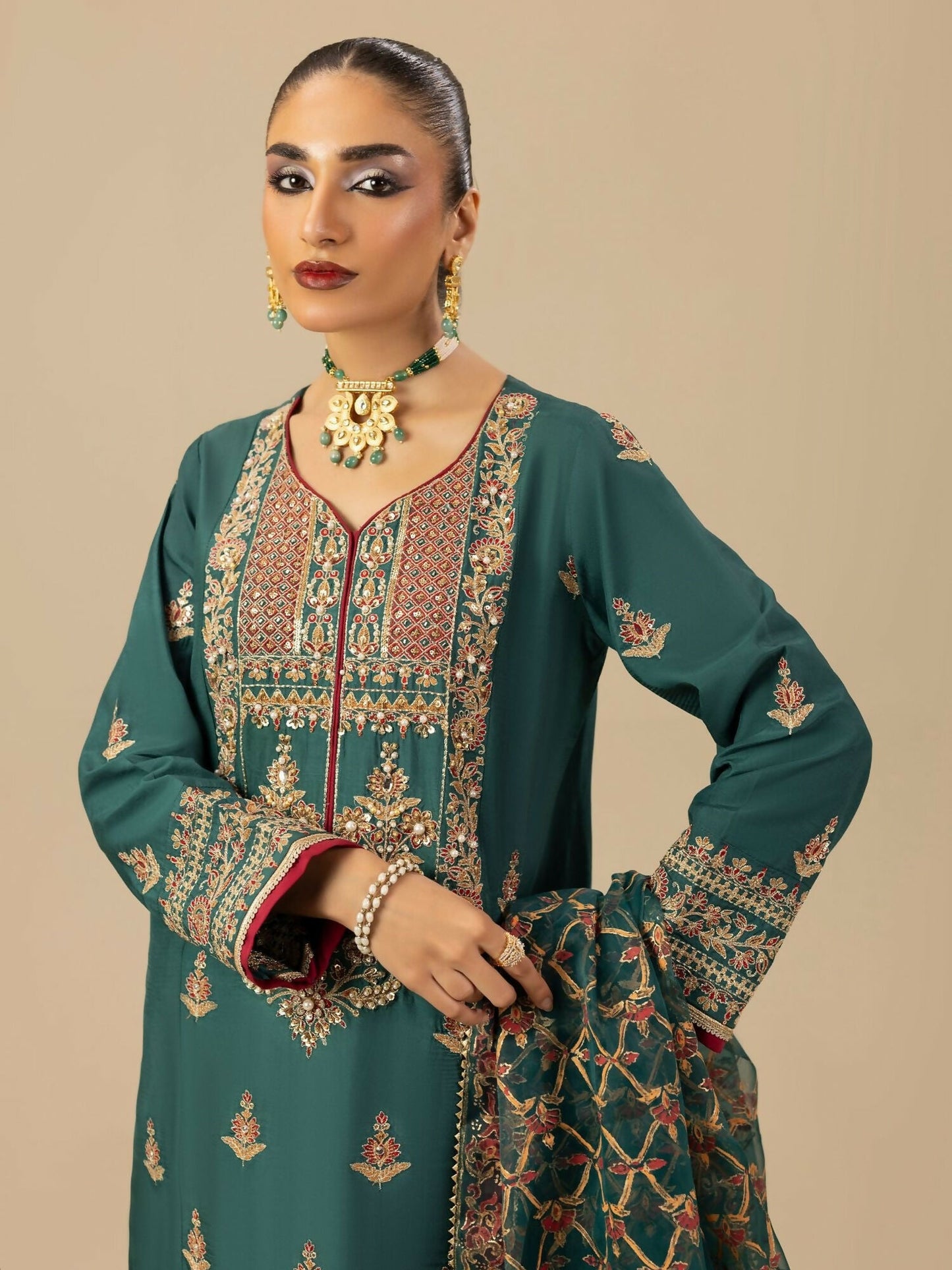 Shurooq Garden Of Dreams Silk Embroidered Stitched 3-Piece Suit-Dalaila